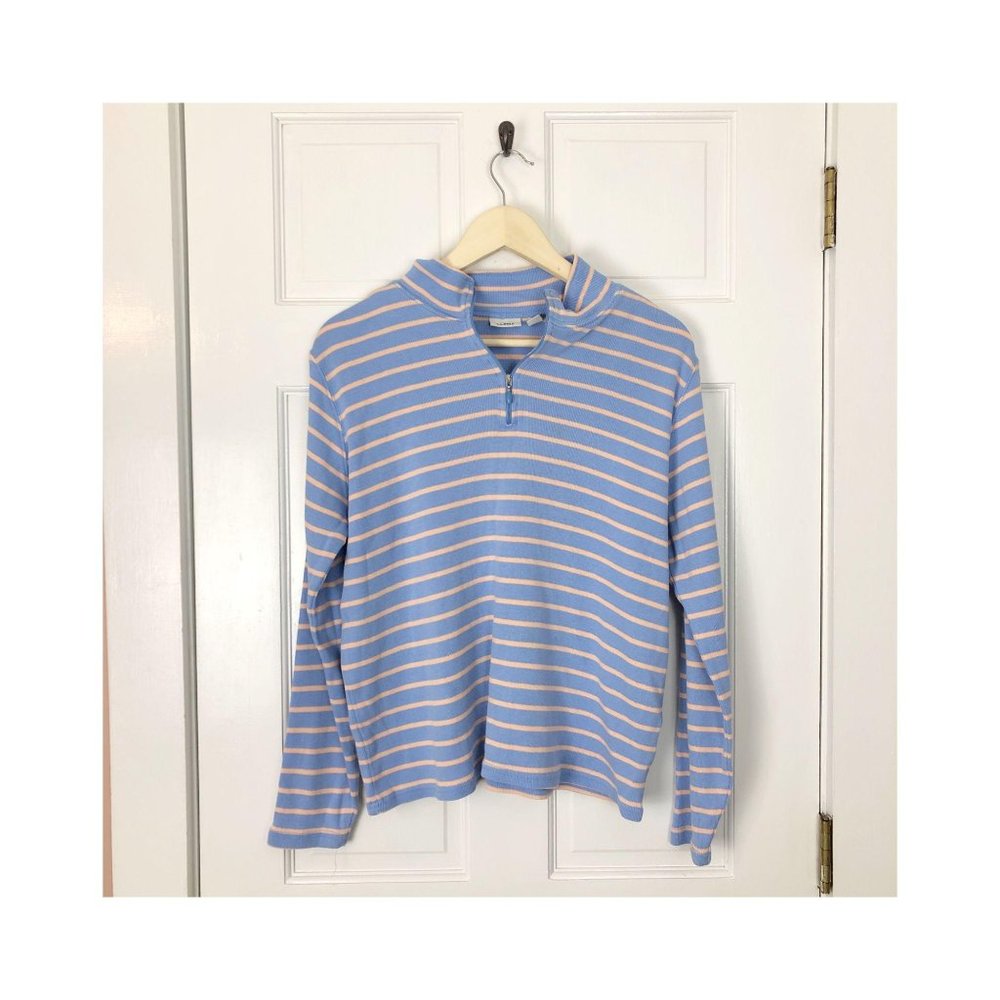 LL Bean Quarter-Zip Pullover Stripe XL